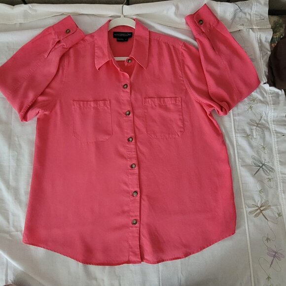 Bright Pink Long Sleeve Button Blouse Size L Monterey Bay - Picture 15 of 15